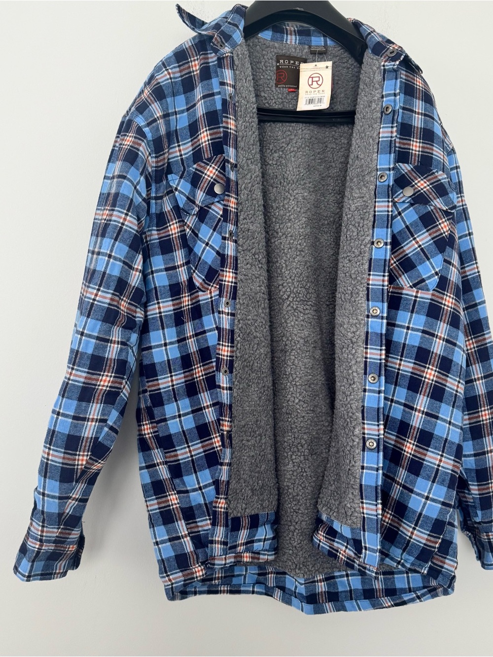 NWT Roper Wear the West Blue Plaid Sherpa Lined Flannel Shirt Jacket Men’s M